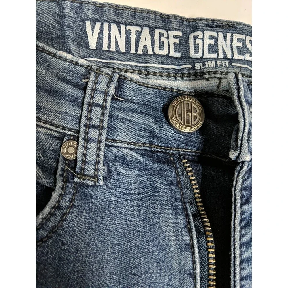 Vintage Genes Black VGB Jeans Men W28 L30 Slim Fit Dark Wash Blue - Picture 7 of 13